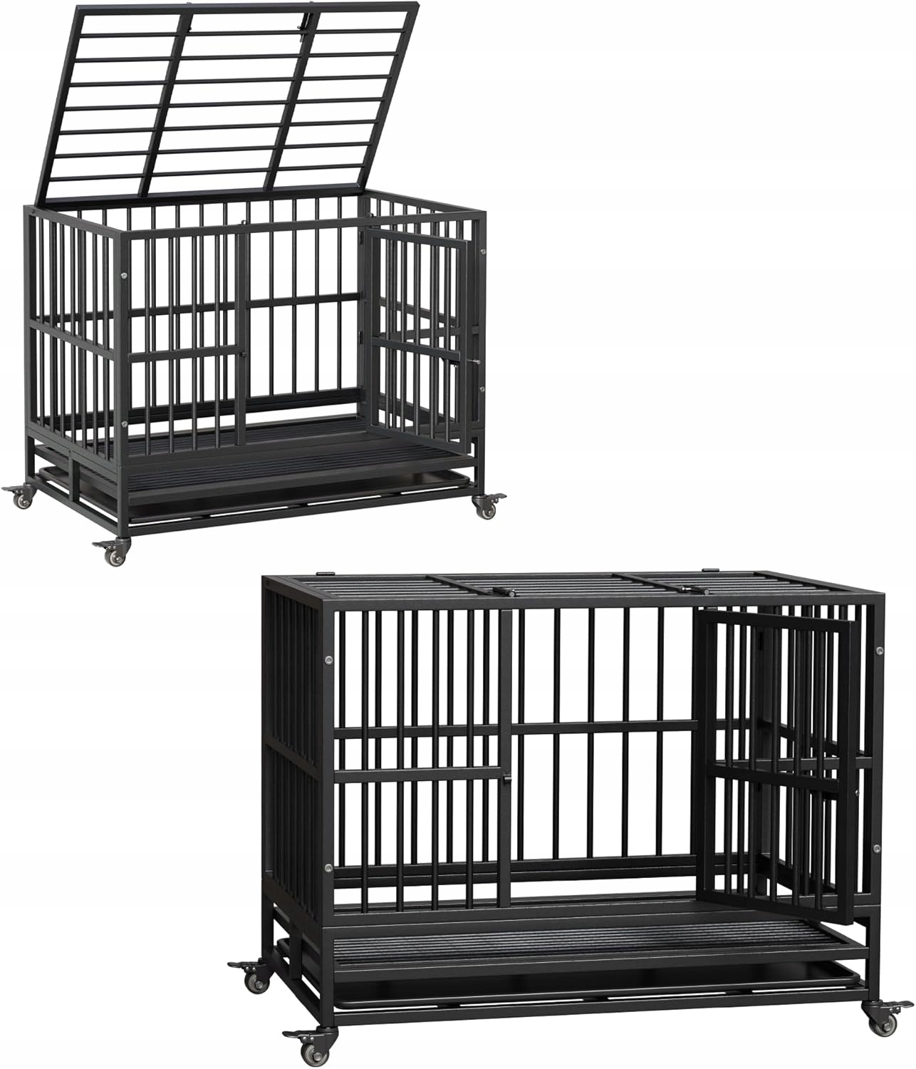 Levně Kovová klec pro psa s kolečky, velká 94x58x73 cm, černá, skládací