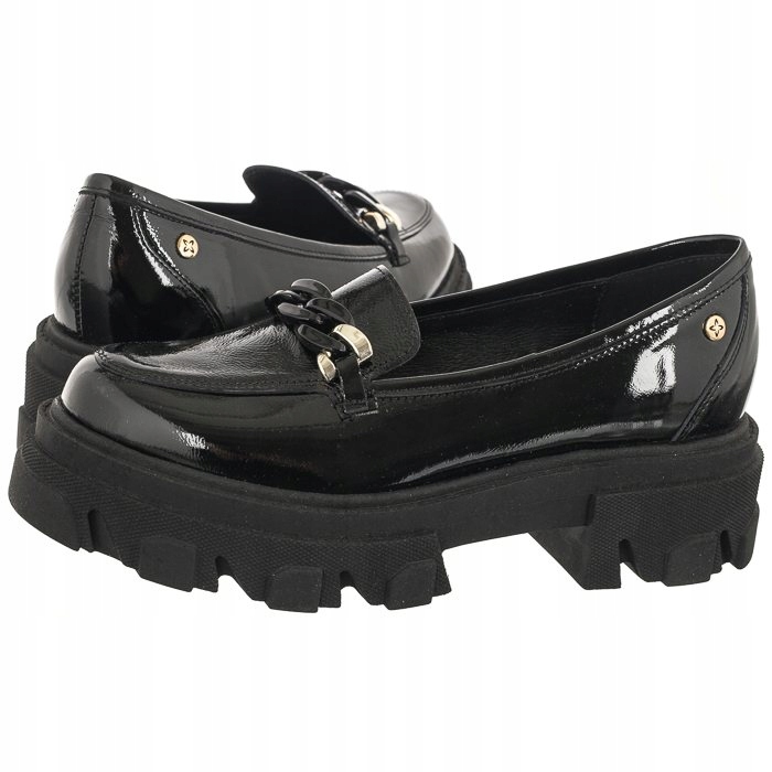 Boty Mokasíny Kožené na platformě Maciejka Černé Lakované 2850J