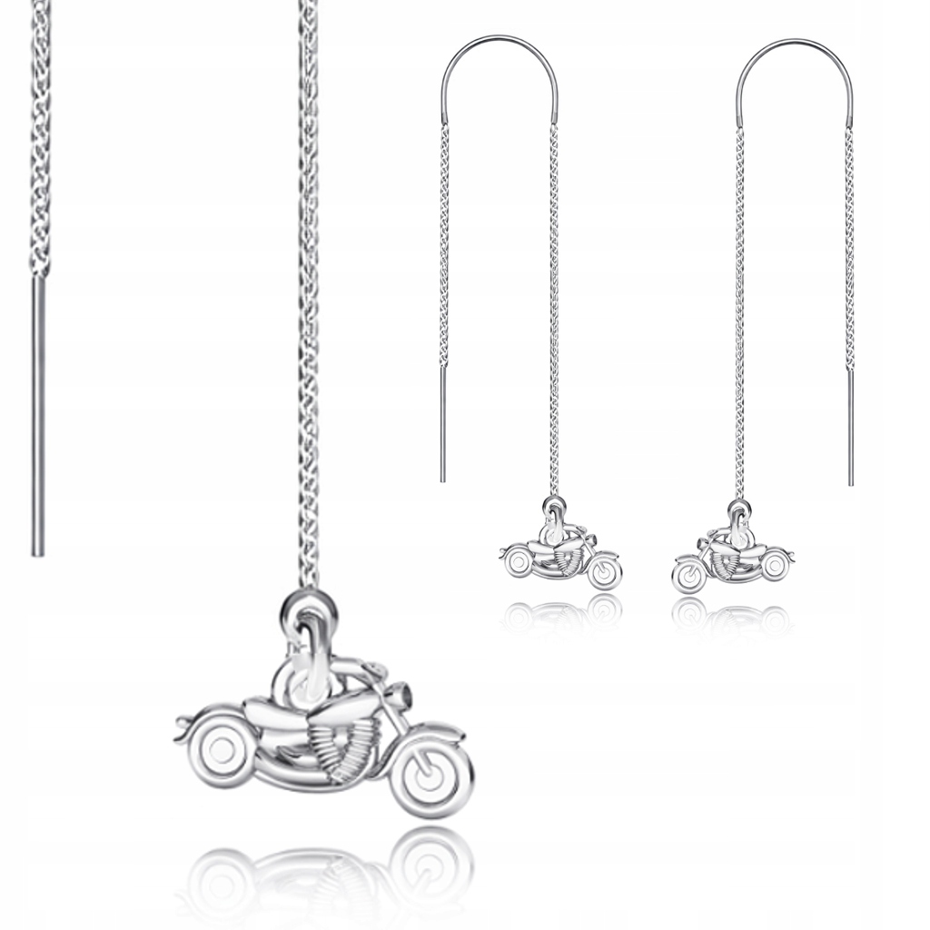 Stříbrné provlékací náušnice s 3D motivem motocyklu Harley Chopper, Stříbro 925