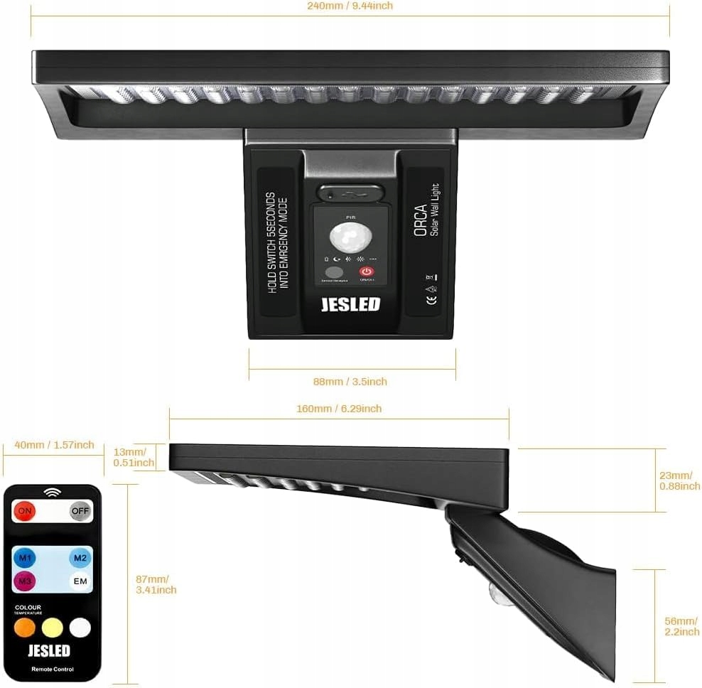 Lampy Solarne Zewnętrzne Z Czujnikiem Ruchu 104 LED Wodoodporne JESLED — miniatura 7