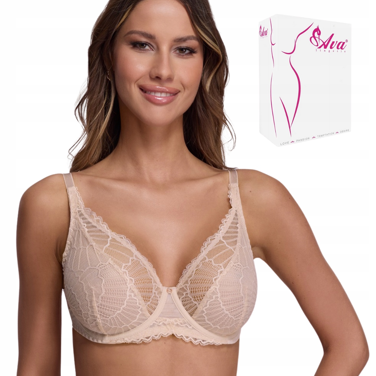 Béžová měkká krajková podprsenka Ava av 2200 Kód Pl velikost 85G