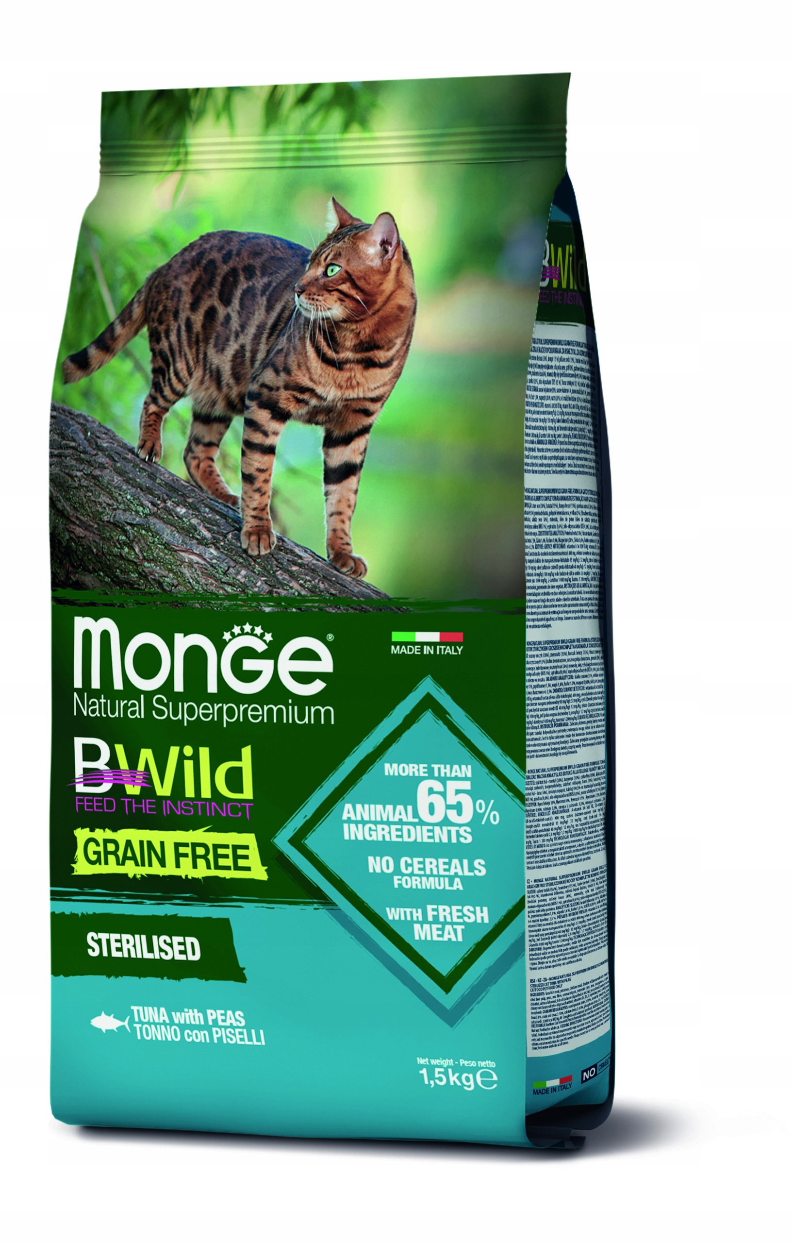 Monge Bwild Grain Free Sterilised – tuňák s hráškem 1,5 kg
