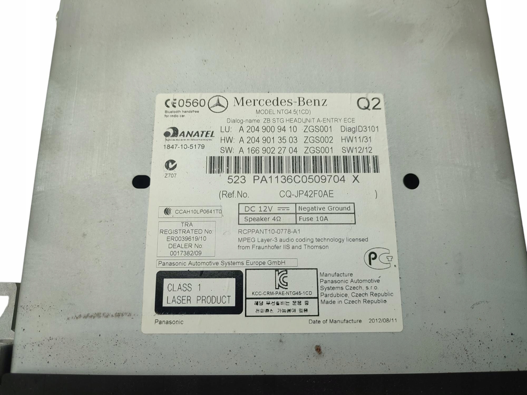 RADIO CD Navigation MERCEDES C W204 A2049009410