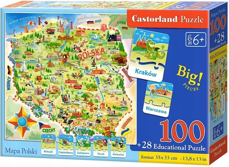 Mapa Polski Puzzle 100 + Quiz 28 el. Castorland Liczba elementów 100