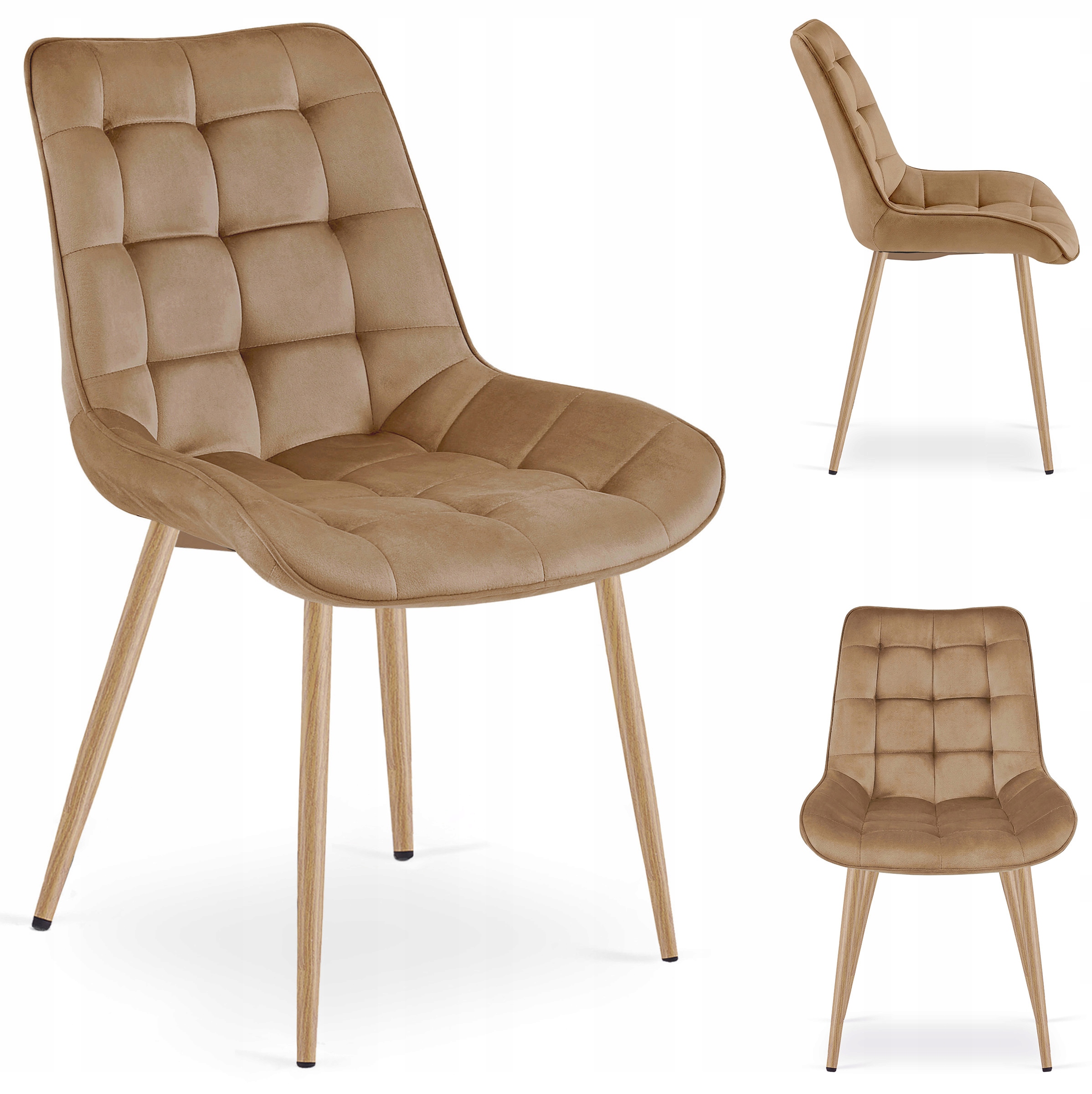 Krzesło Tapicerowane Welurowe Velvet Do Salonu Kuchni Jadalni Erba Brązowe