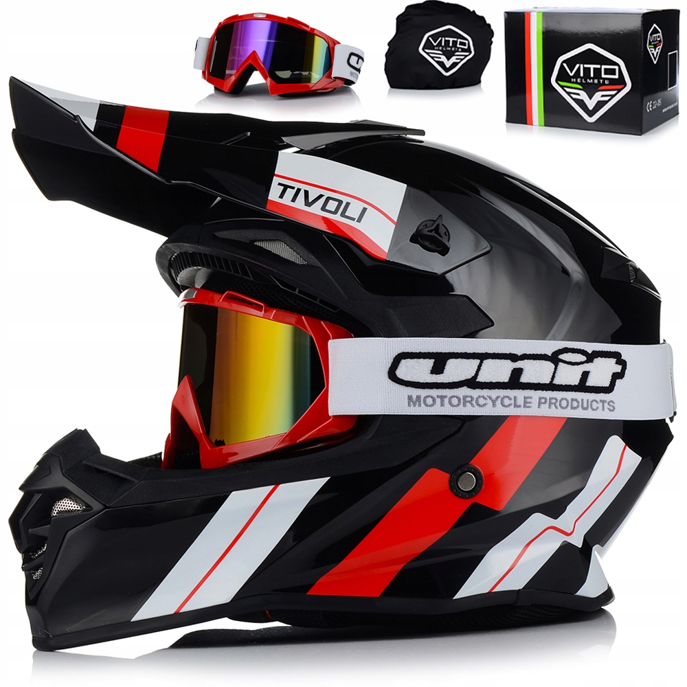 Motocyklová Prilba Vito Tivoli Red Okuliare Off-road Enduro Cross Štvorkolka