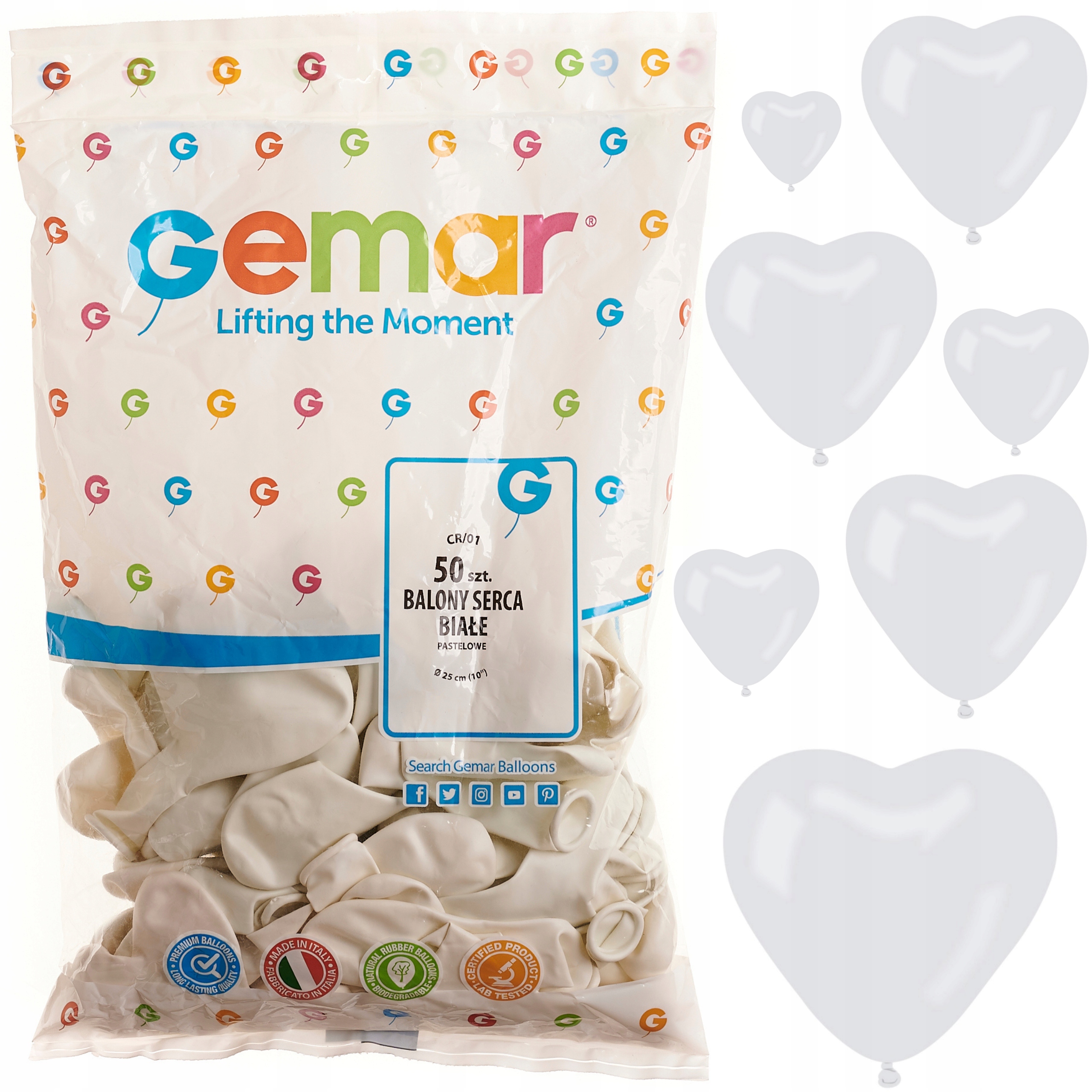 

Balony serca 10" Gemar Białe walentynki Balon
