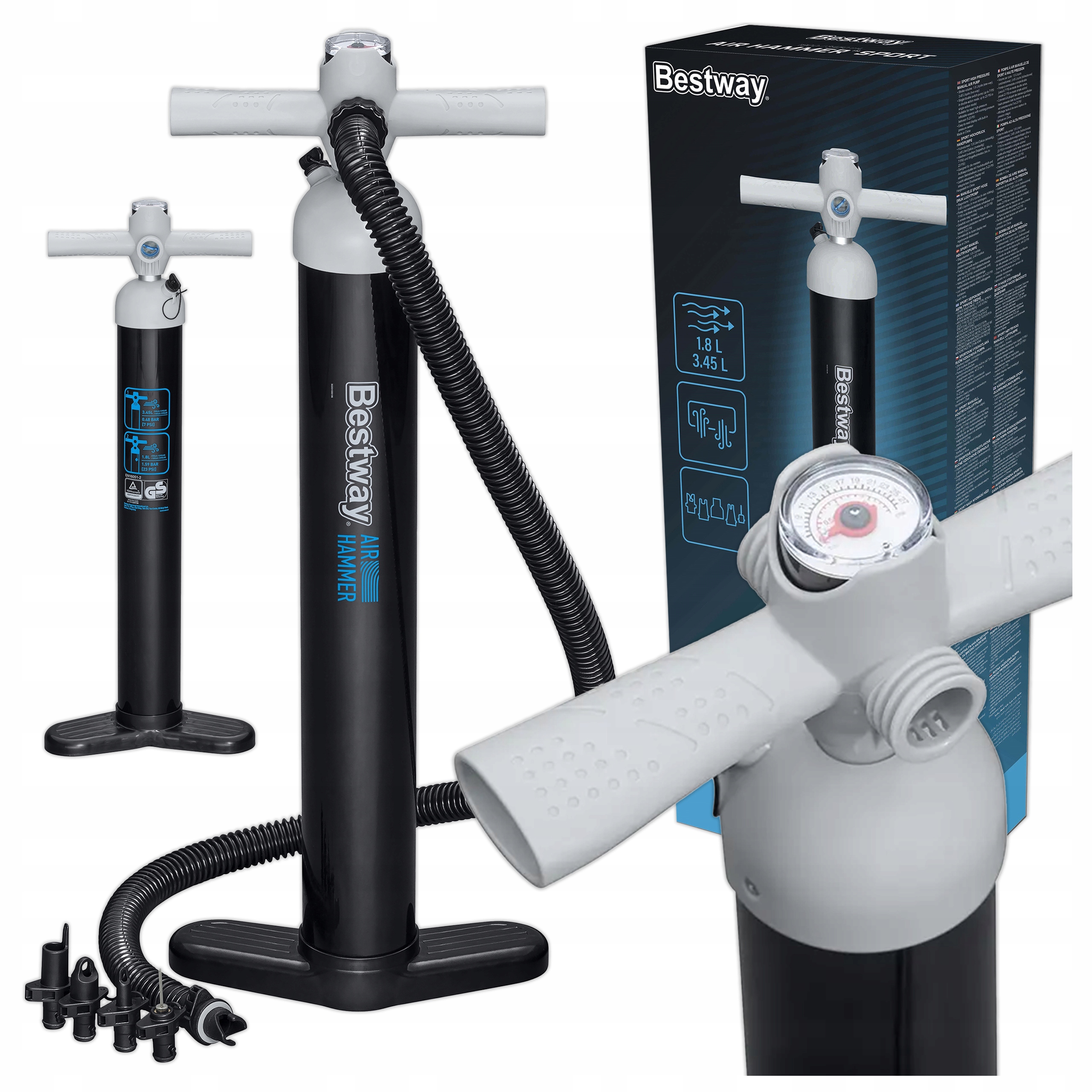 Vysokotlaká pumpa Dvousměrný manometr 1,9 bar pro míčky Paddleboardy