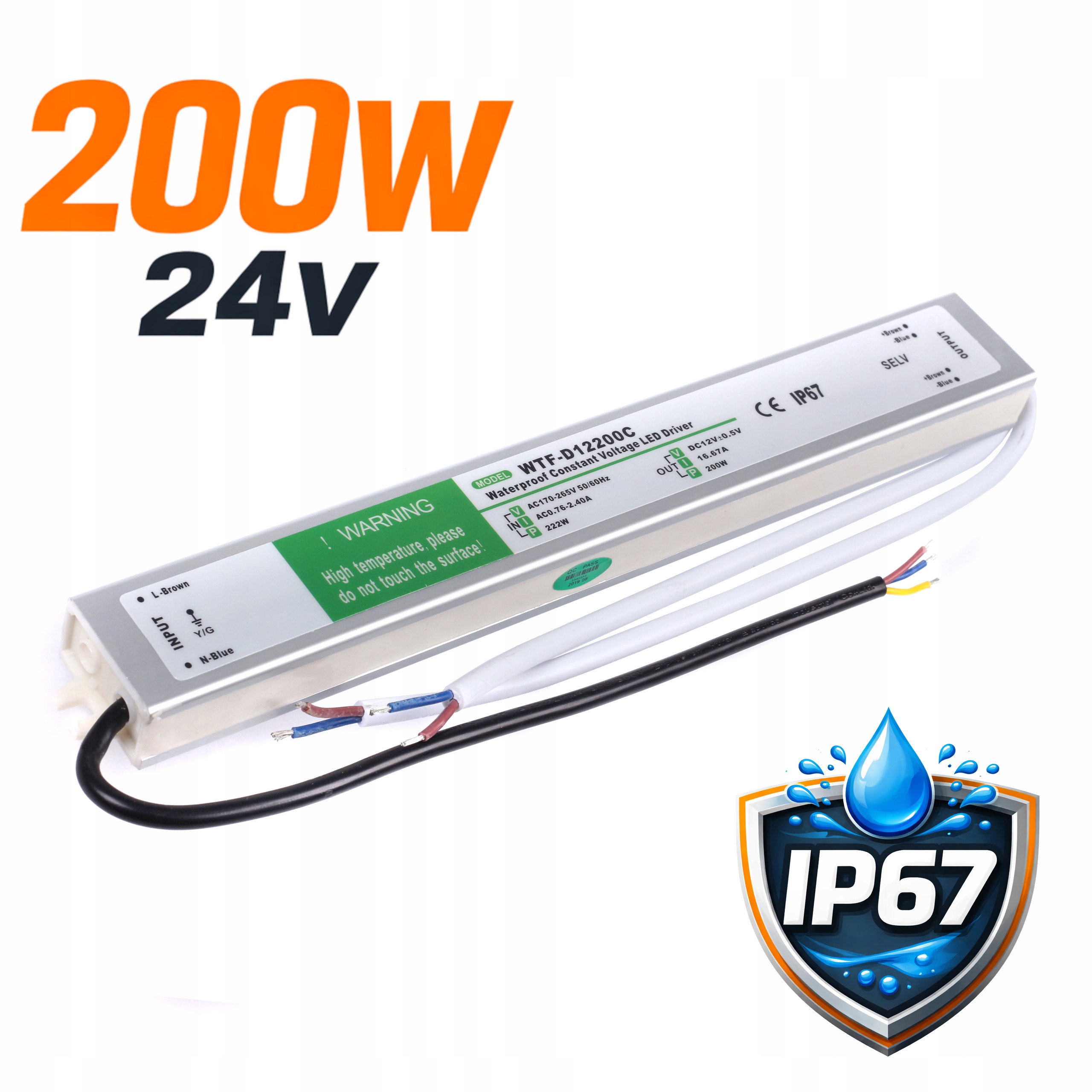 Led zdroj 200W 24V 8,33A IP67 Vodotěsný Slim Pro Led Pásky, Svítidla