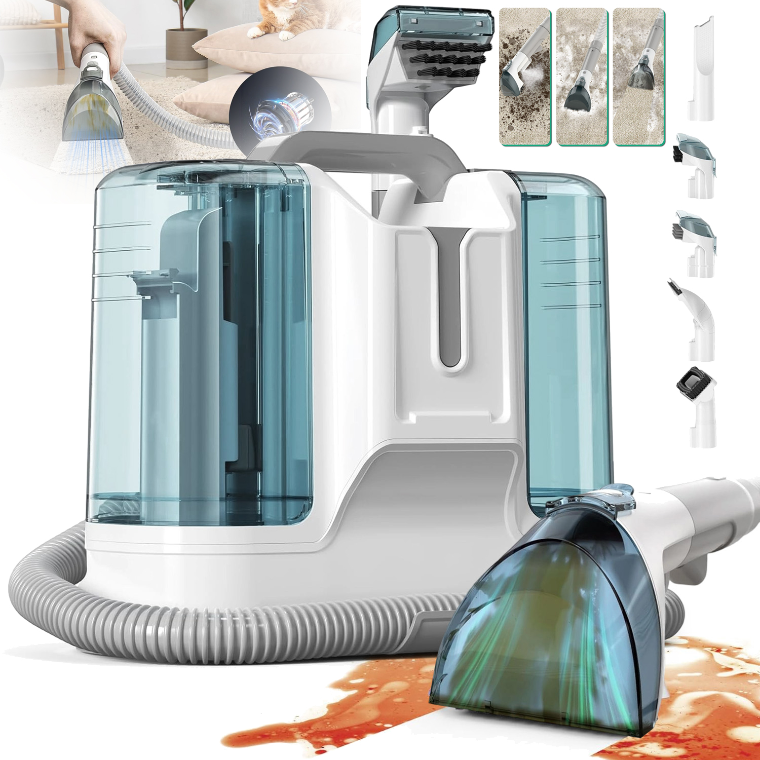 Odkurzacz Piorący Parowy Do Dywanów I Tapicerki 450W Mały I Mocny 1.8+0.6L