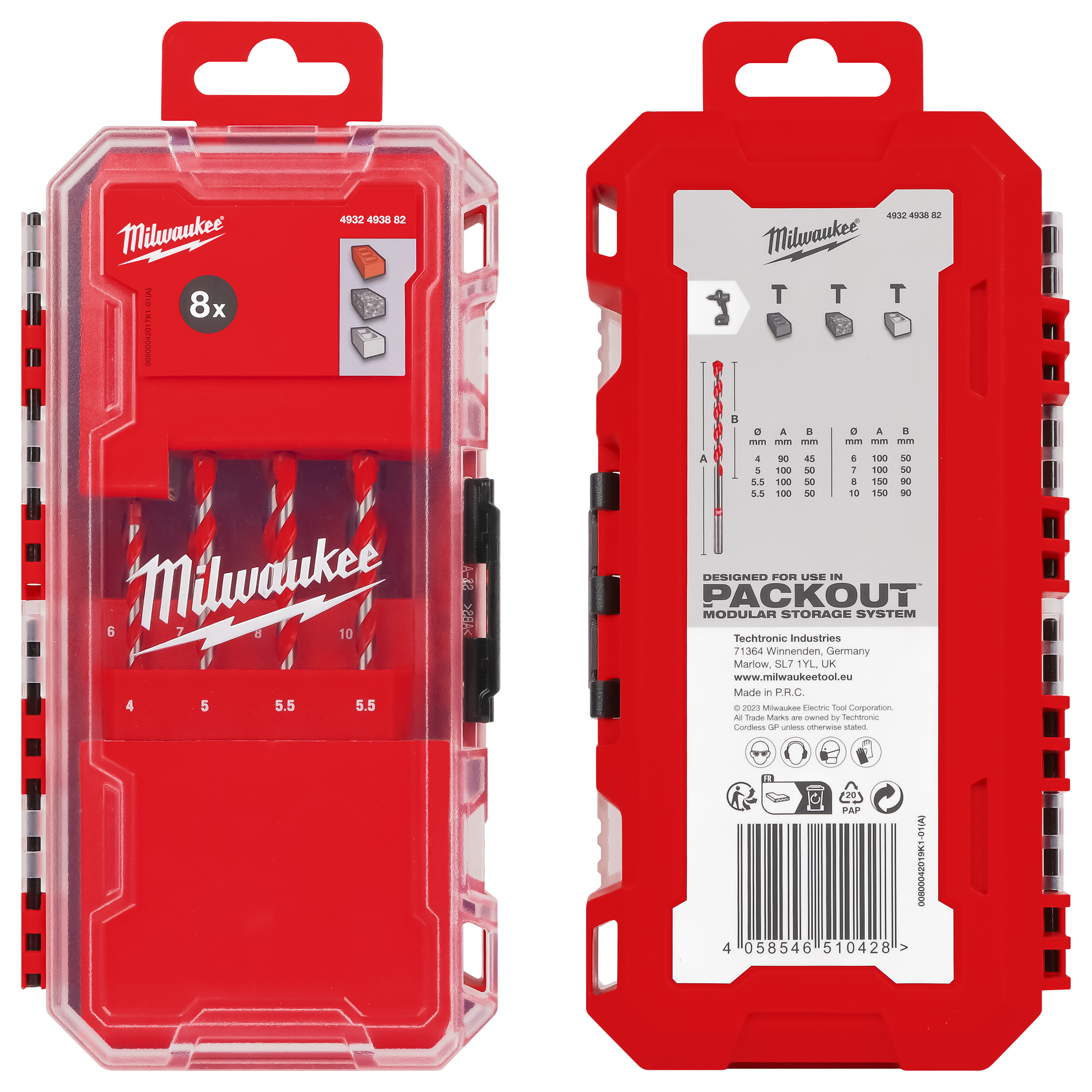 Zestaw wierteł do betonu 4-12 mm 8 elem. Milwaukee walcowe Premium