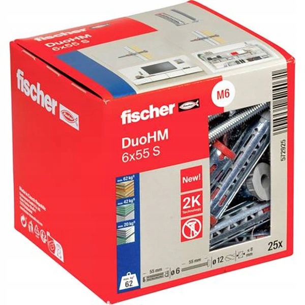 Kotva pro nástěnné tvárnice DuoHM 6x55 mm S Tx 25 kusů Fischer