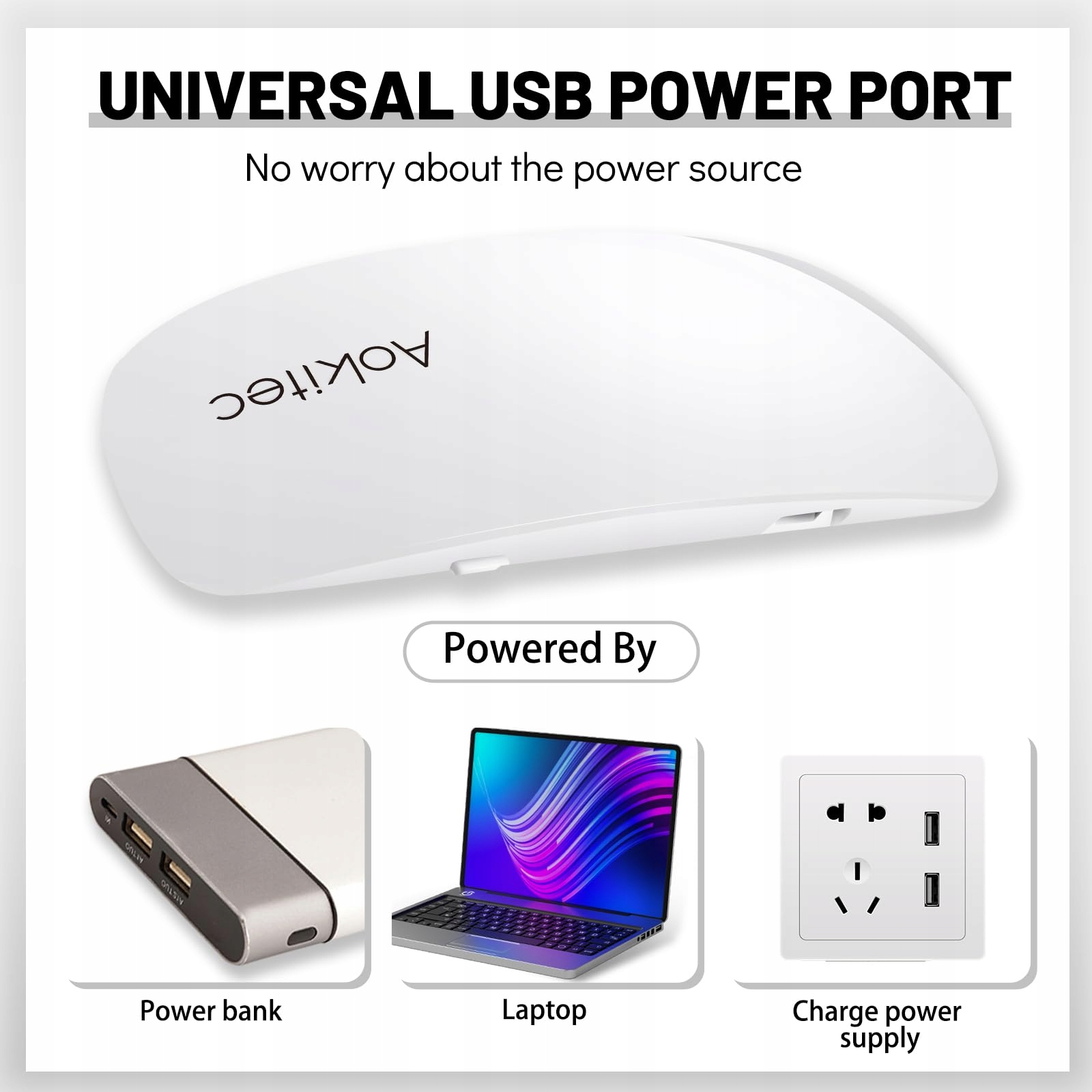 Aokitec Mini lampa UV LED do paznokci Biała na USB — miniatura 3