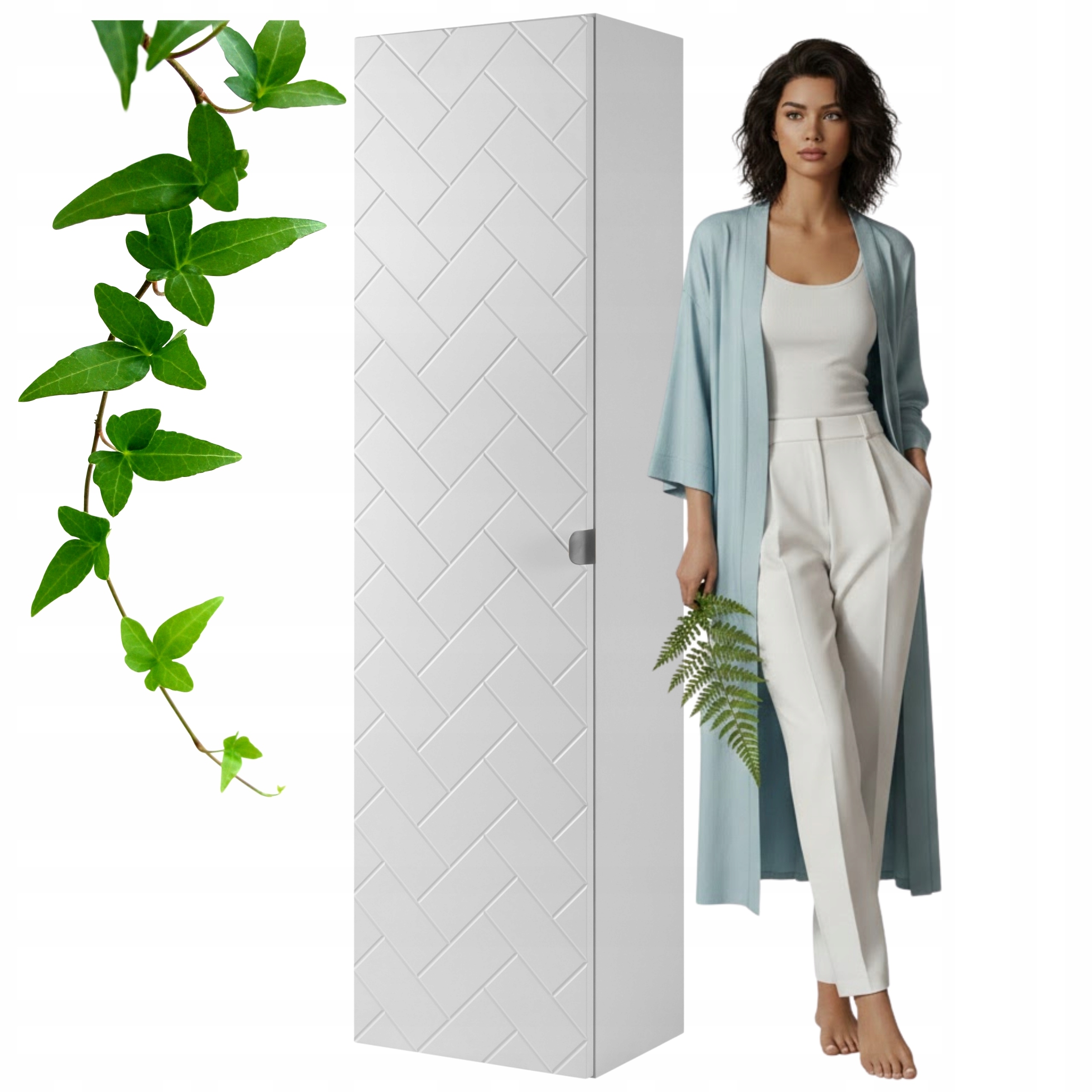 Szafka Łazienkowa Wisząca Słupek Łazienkowy Biały Rensan 136 CM Front Mdf