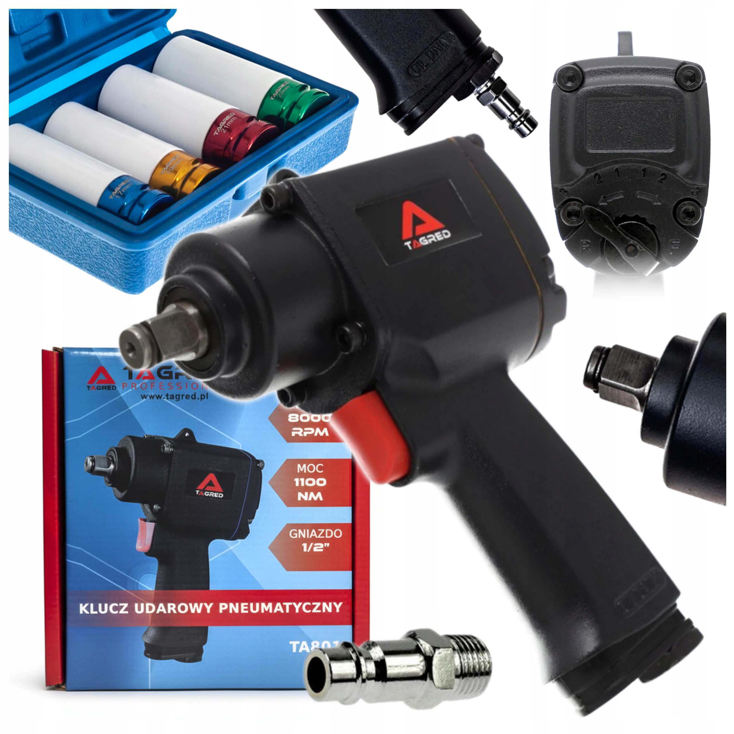 Pneumatický Rázový Uťahovák Mini Krátky 1/2 1100 Nm Výkonný Sada Nástavcov