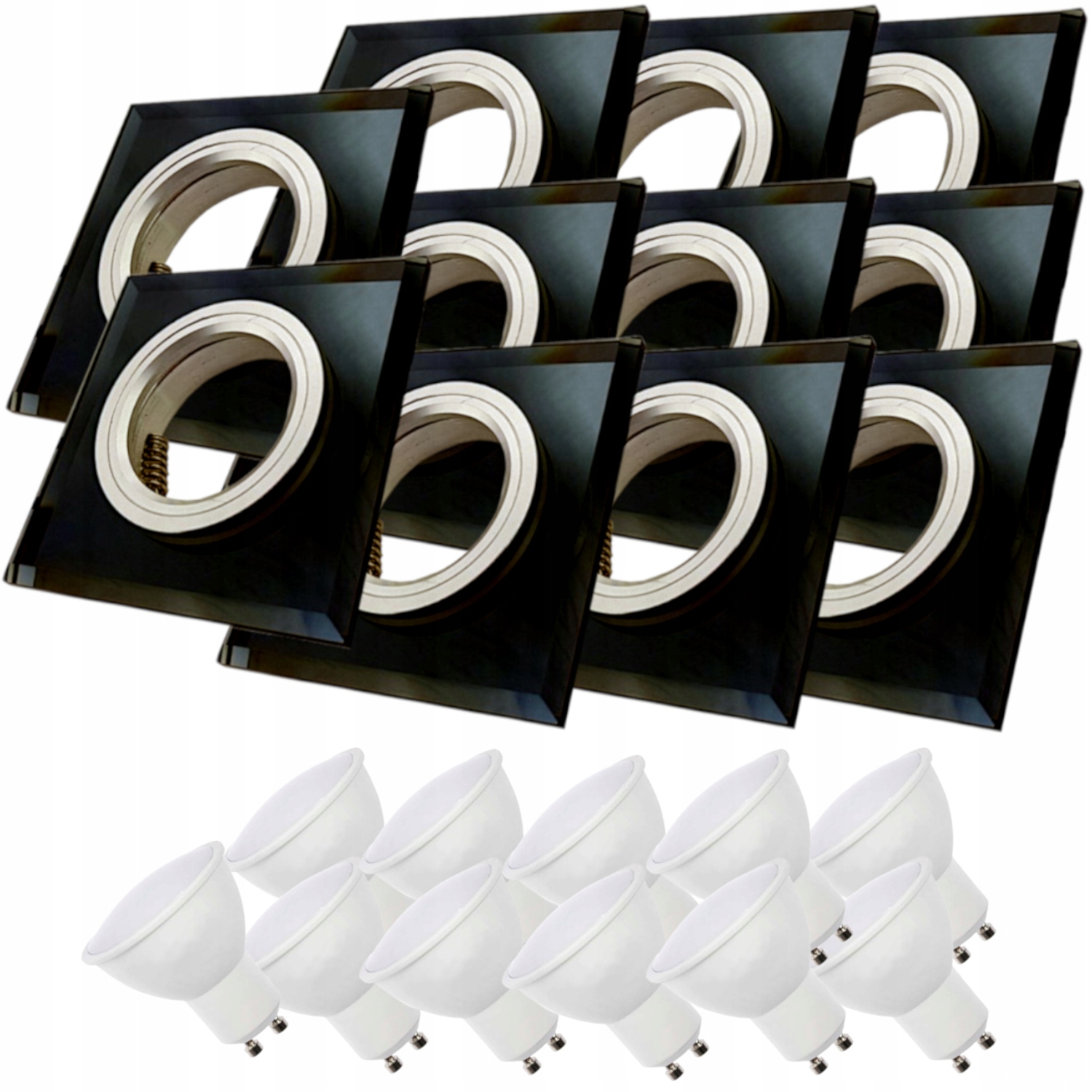 11x Černá Stropní Lampa Halogenová Objímka Sklo Led Žárovky 5W