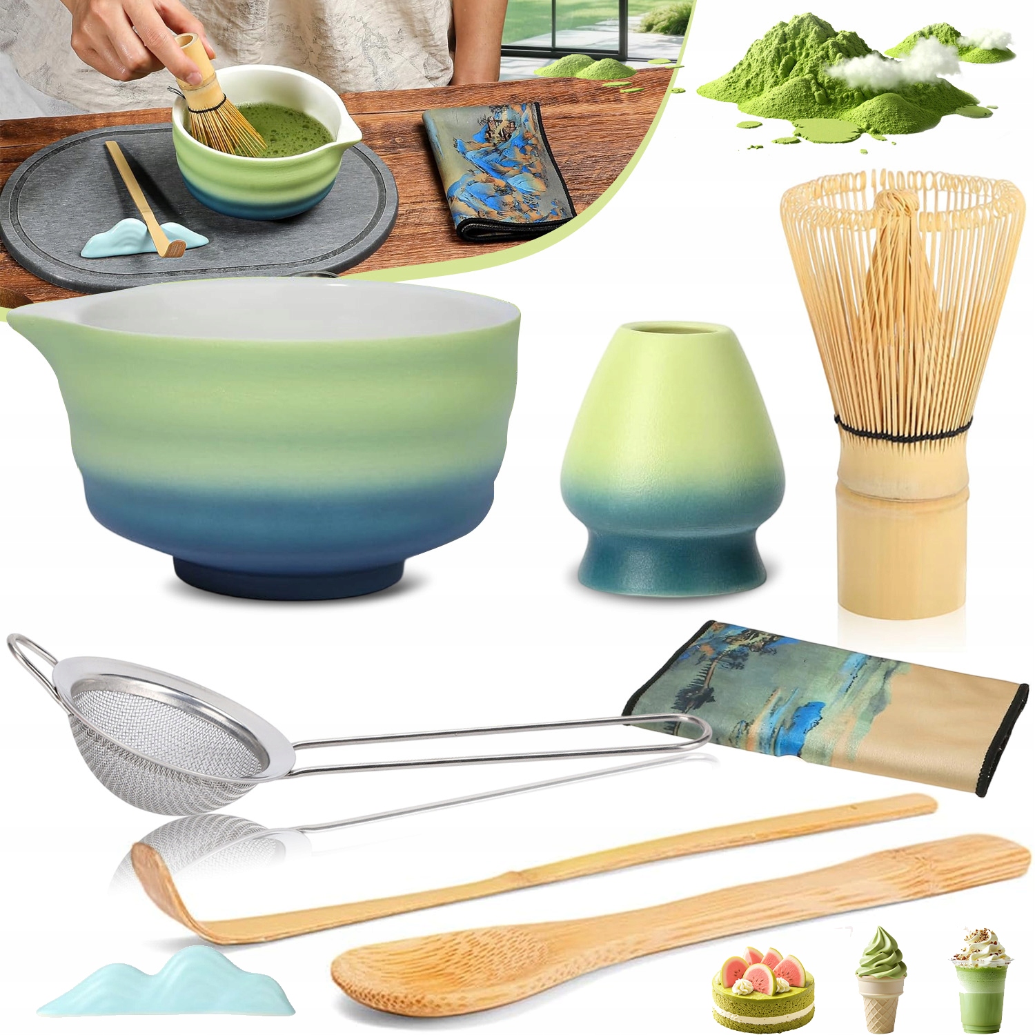 Levně 7V1 Matcha Čaj Nástroj Tradiční Startovací Sada Bambusový Mixér