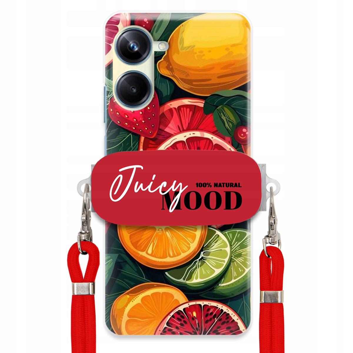 Pouzdro pro Realme 10 Pro 5G Červené vodítko Crossbody+ Držák Juice Mood Ovoce
