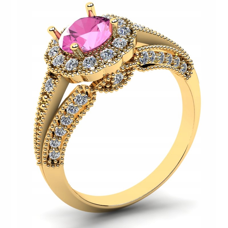 

Pierścionek Złoty Królewski Z Różową Cyrkonią 6MM