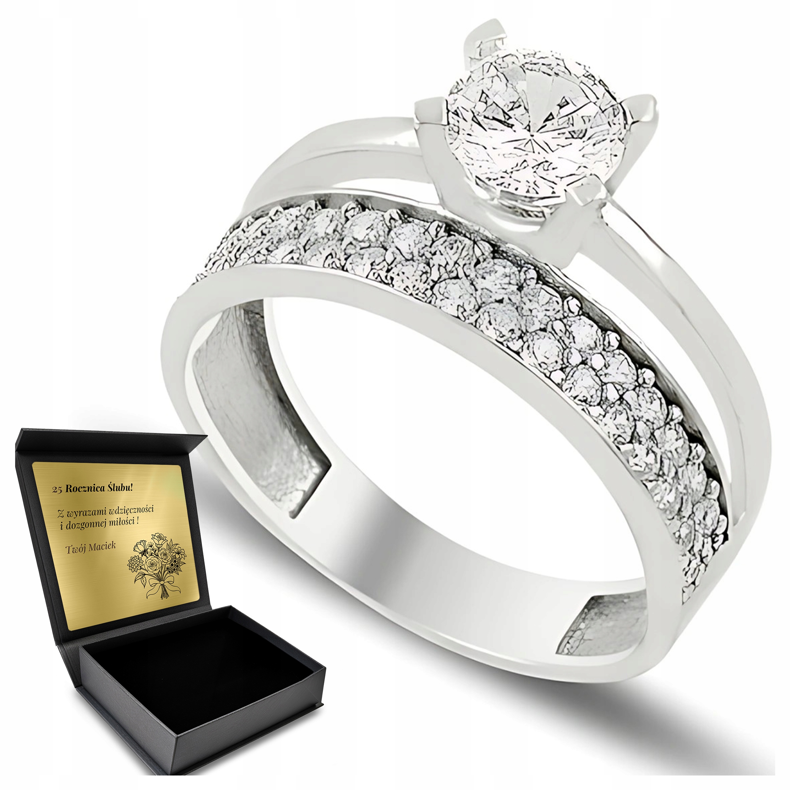 Prsten Prstýnek 925 Zirkony Dárek pro ženu S Gravírováním