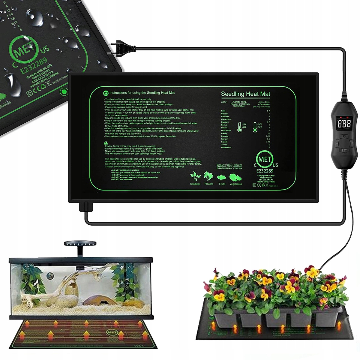 Levně Topný Rohož S Termostatem Pro Terárium Rostlin Sazenice 24x52cm50W