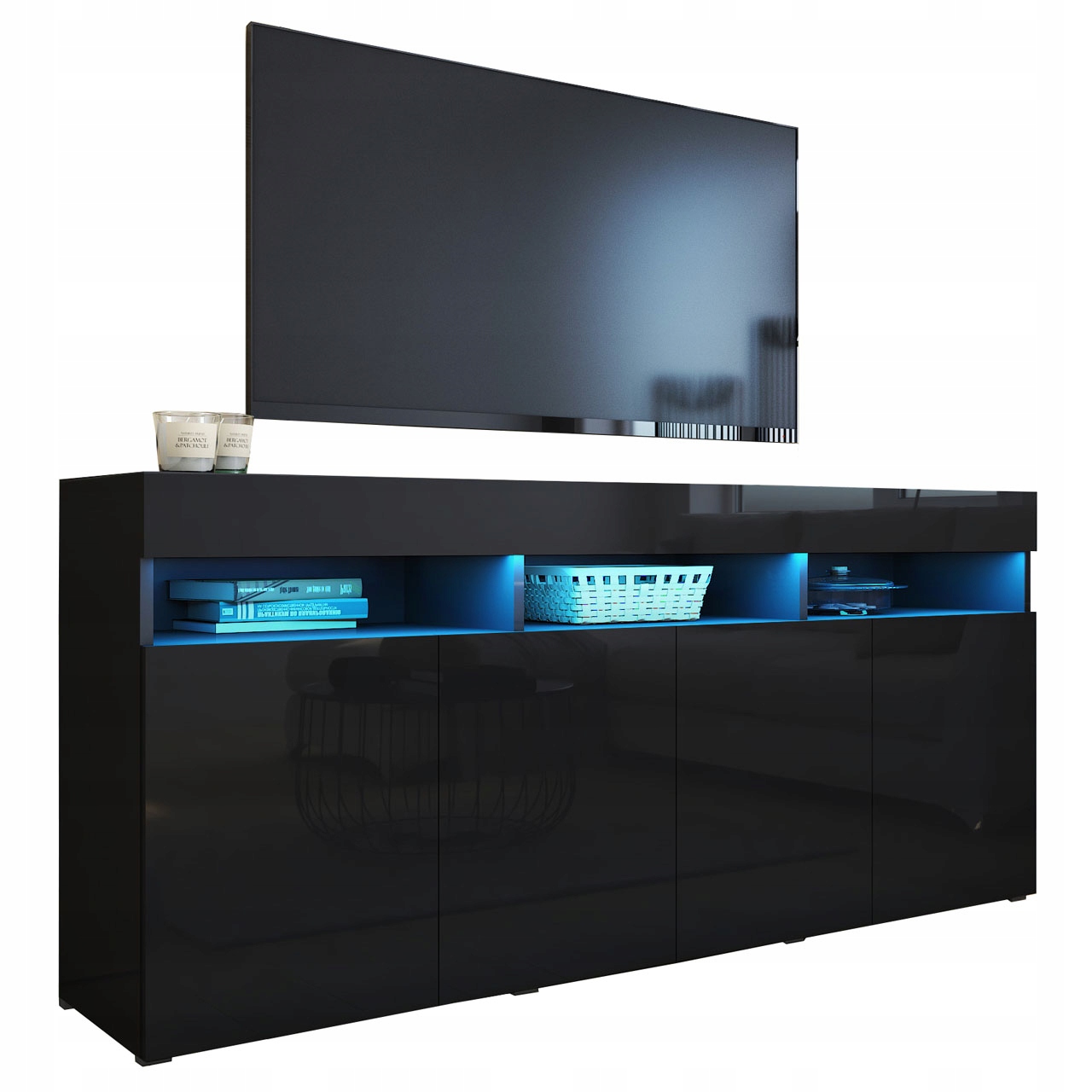 

Komoda Szafka Rtv czarna połysk 175 cm Premium
