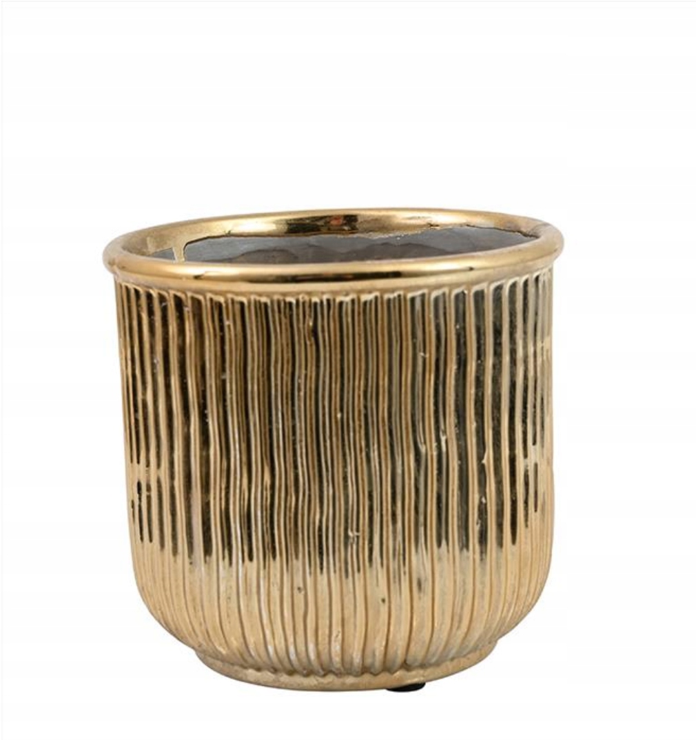 

Doniczka Złota Ceramiczna Prążkowana Osłonka 12cm