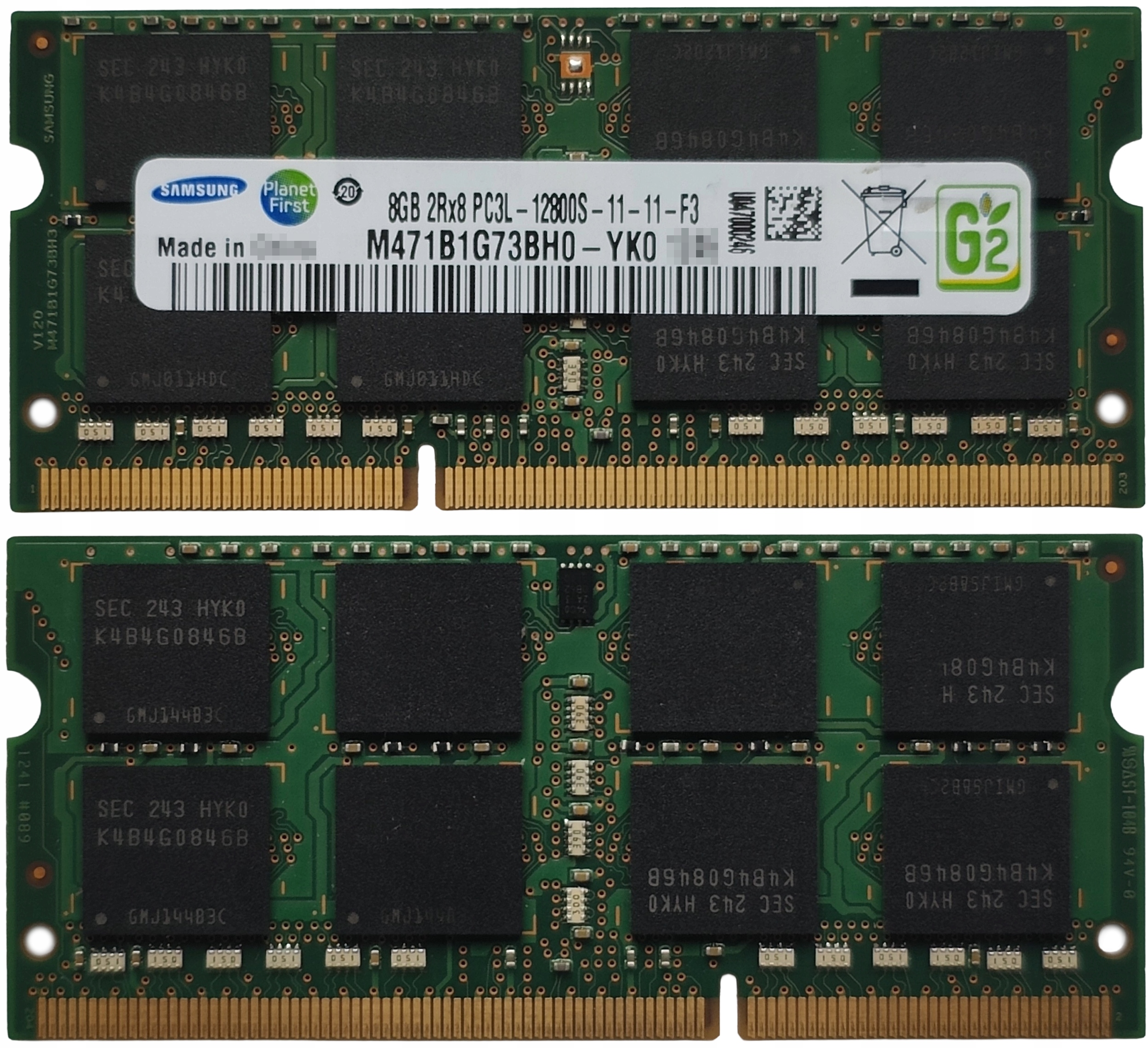 (n) 8GB 1*8GB Samsung DDR3L 1600MHz 1,35V M471B1G73BH0-YK0
