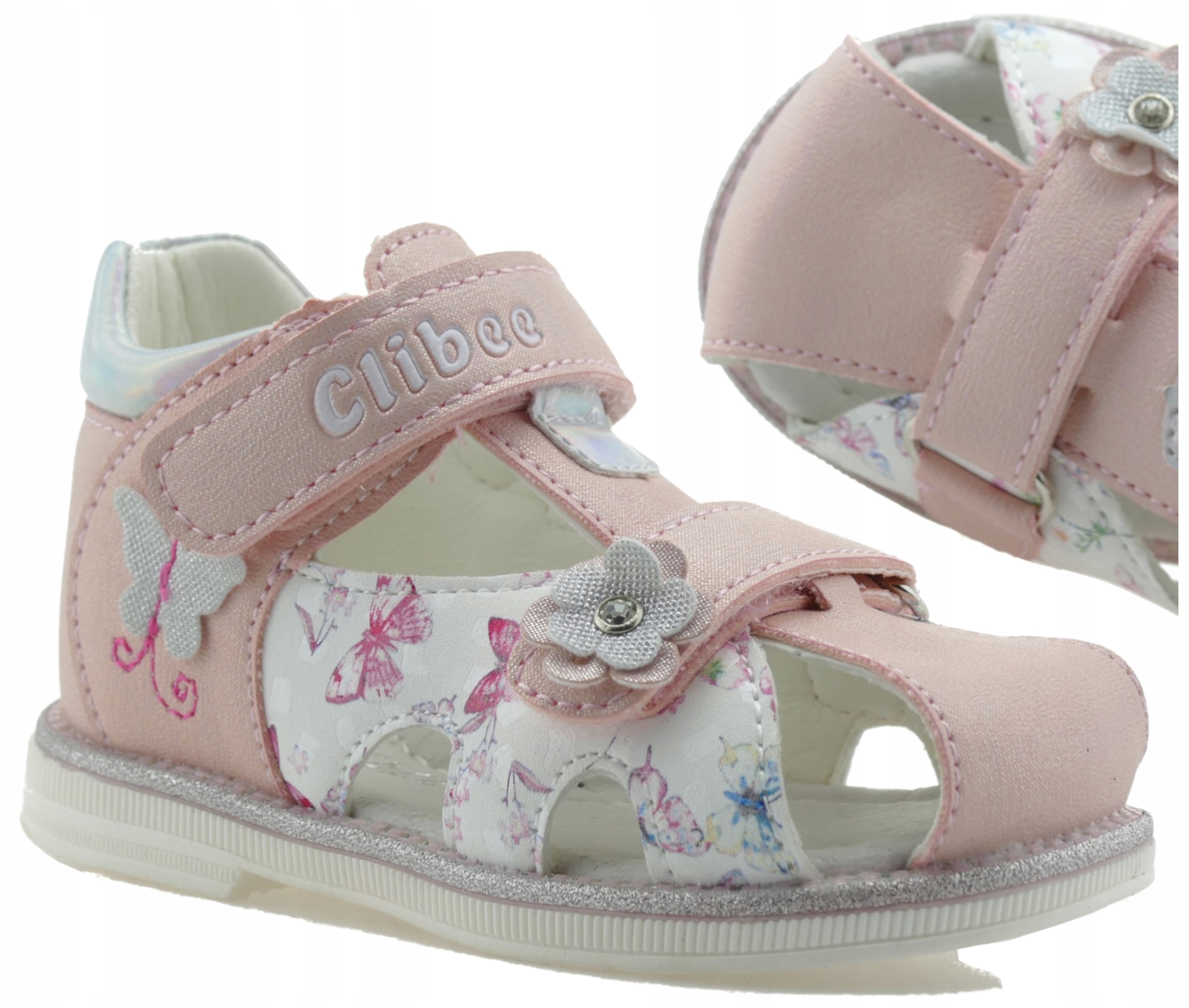 SANDAŁY DZIEWCZĘCE BUTY DZIECIĘCE KRYTE SANDAŁKI NA RZEPY WKŁ. SKÓRA R. 25