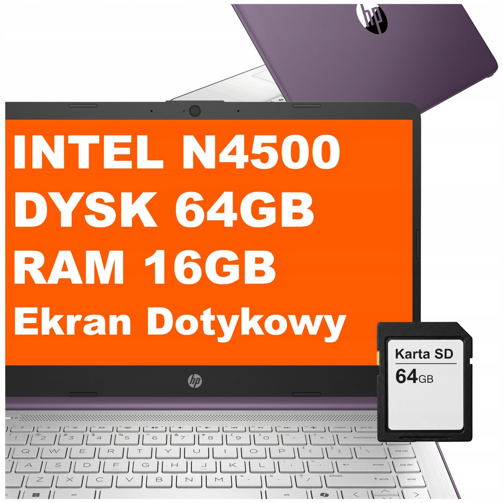 Laptop Hp 14-dq Intel N4500 16GB 128GB Intel Uhd Hd Dotyk W11 Fioletowy