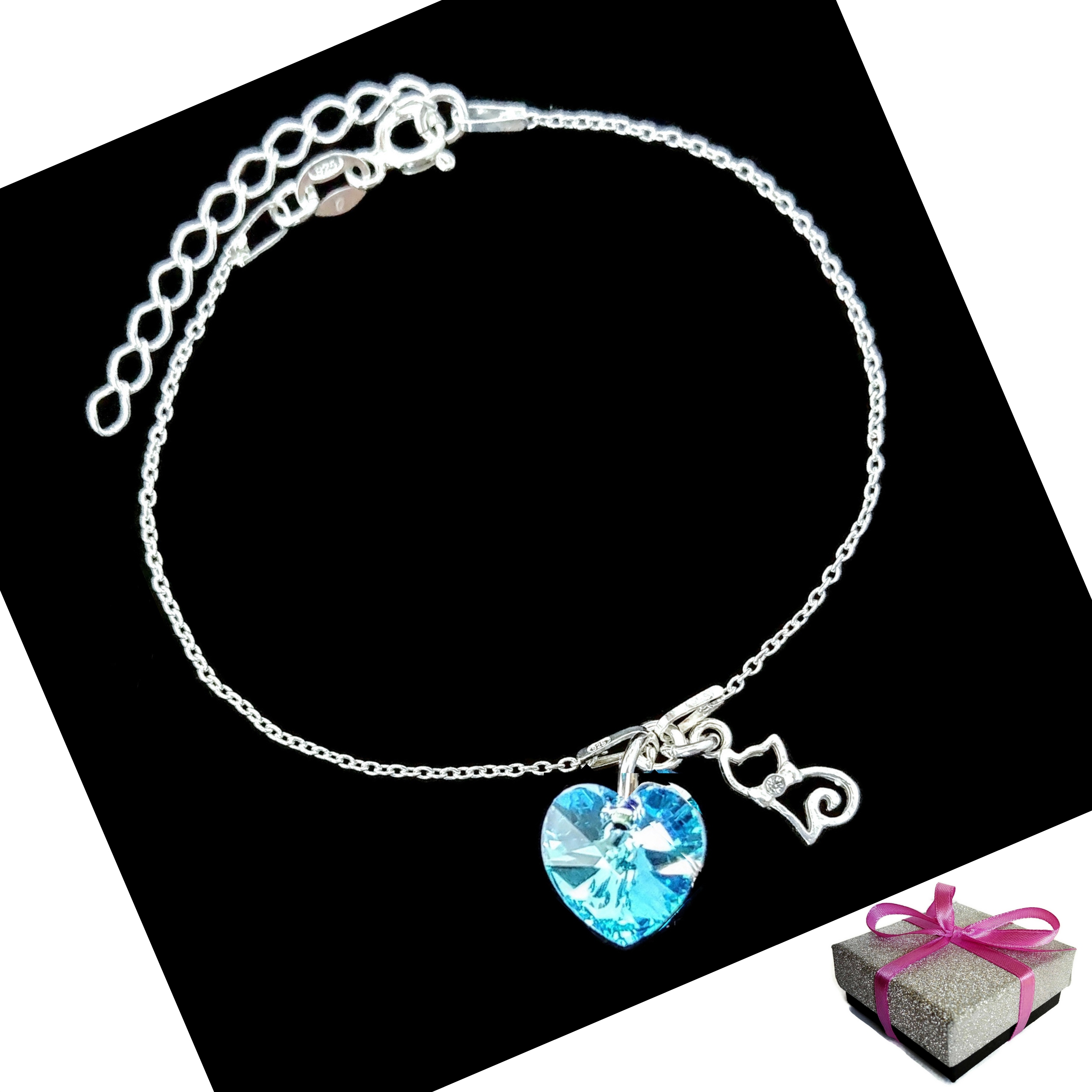 

Bransoletka Kot z Kotkiem Serce Swarovski Srebro