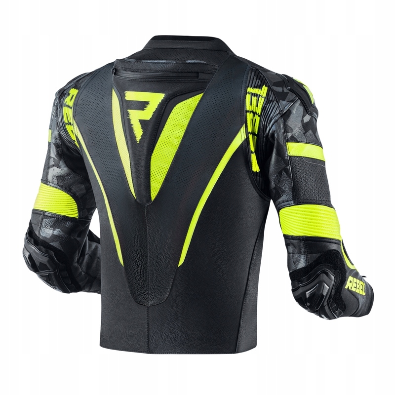 KURTKA SKÓRZANA REBELHORN REBEL BLACK/FLO YELLOW (54) Rozmiar 54