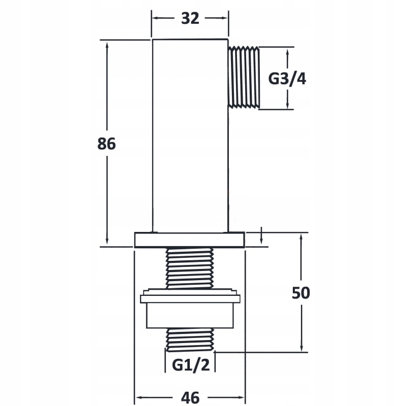 ZESTAW KOLANEK DO BATERII WANNOWEJ KWADRATOWE CHROM GWINT 1/2" Linia LA