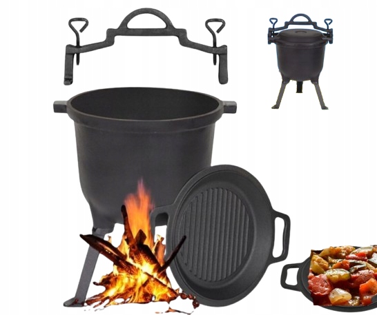 Żeliwny Kociołek 11 litrów gril Tradycyjna Żeliwna Patelnia z Pokrywką 2w