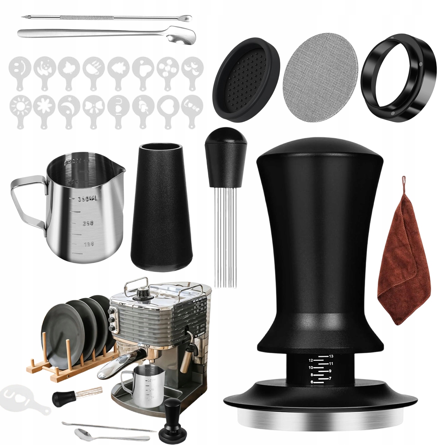 Levně Sada Nástrojů Na Kávu 25 Dílů Tamper 51 MM Džbán 350 ML Akcesoria