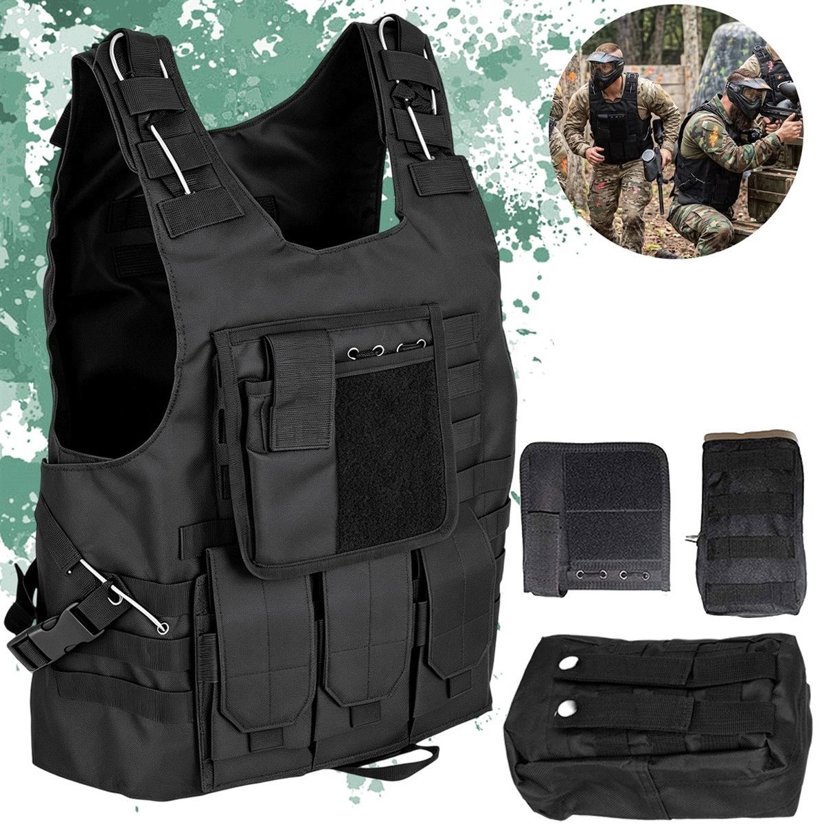 Taktická ochranná vesta 600D Nylon pro Paintball a střelbu, černá