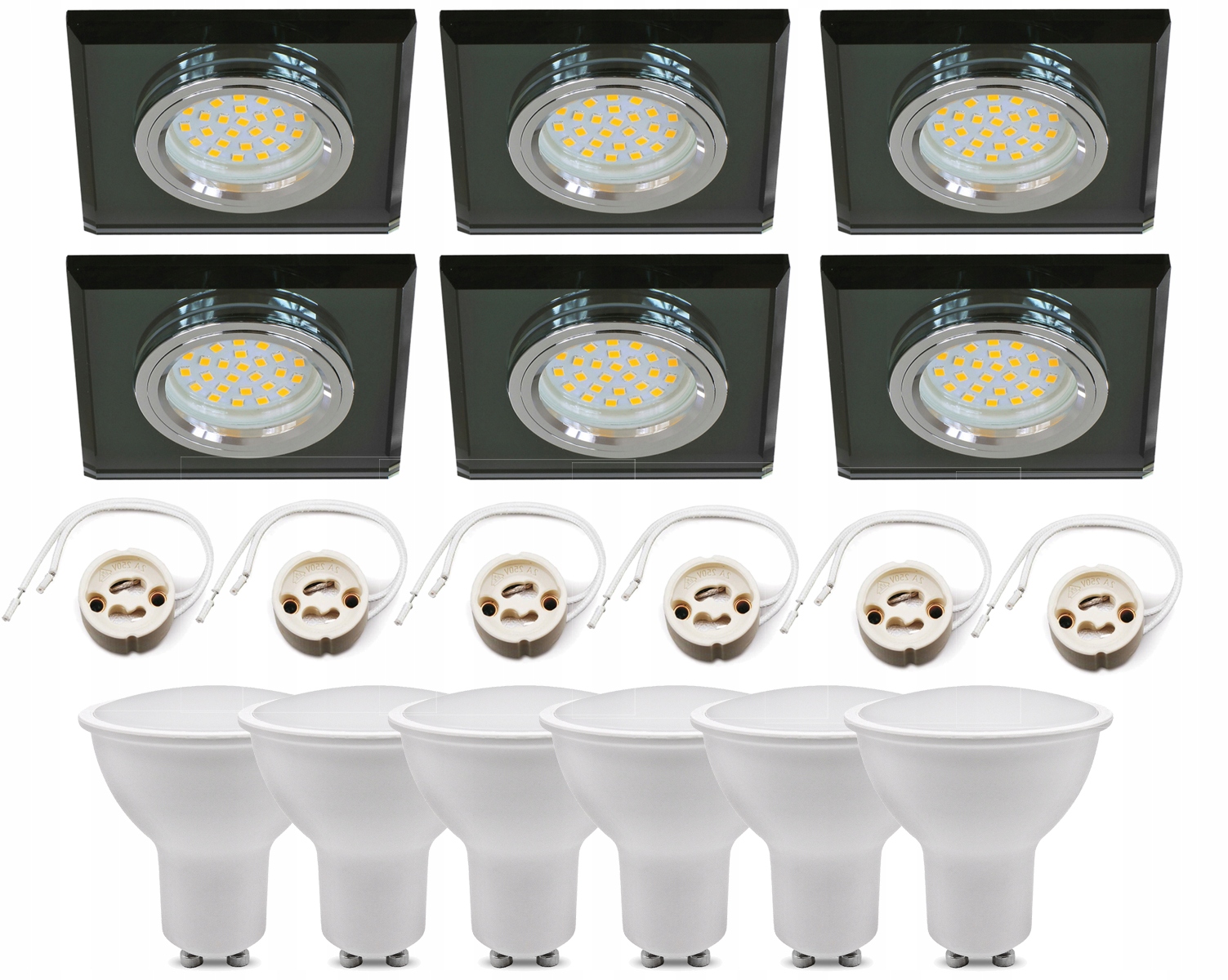 Zestaw 6x Oczko Halogenowe Szklane Kwadrat Led