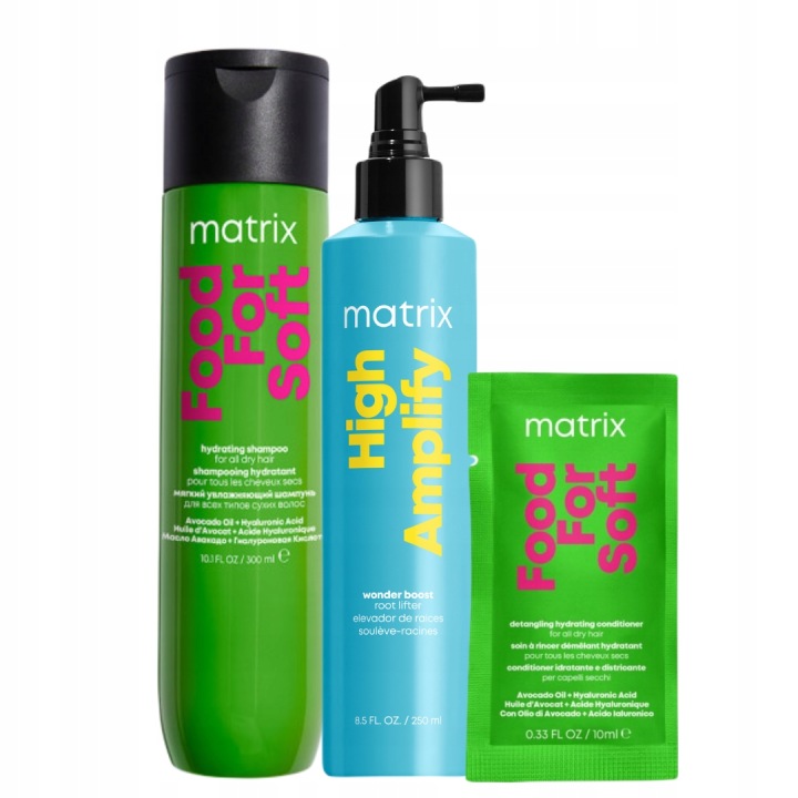 Matrix Food For Soft šampon na vlasy High Amplify sprej na vlasy +dárek