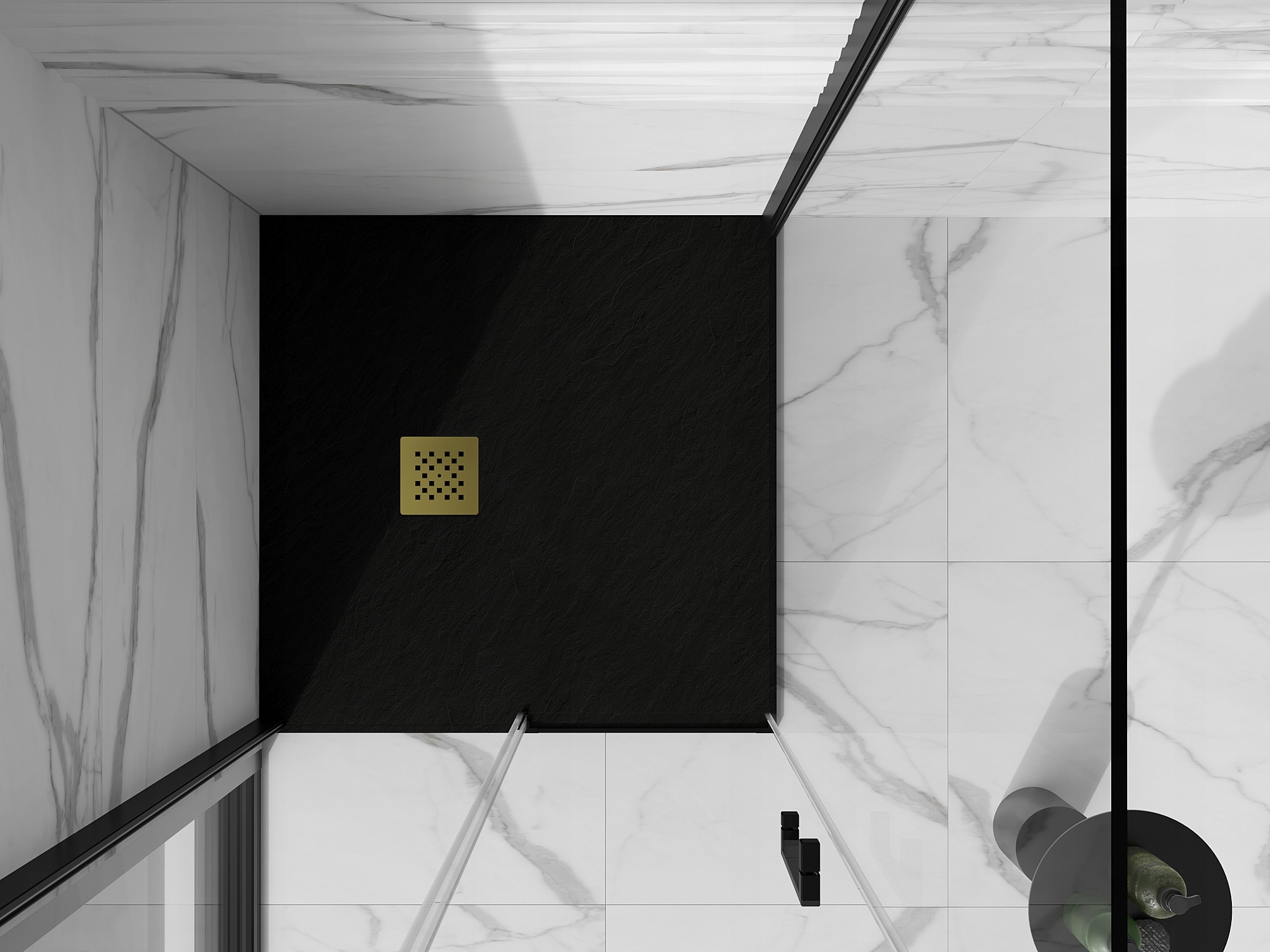 MEXEN STONE+ BRODZIK KOMPOZYTOWY 70 x 70 CM CZARNY MASKOWNICA ZŁOTA Kształt kwadratowy