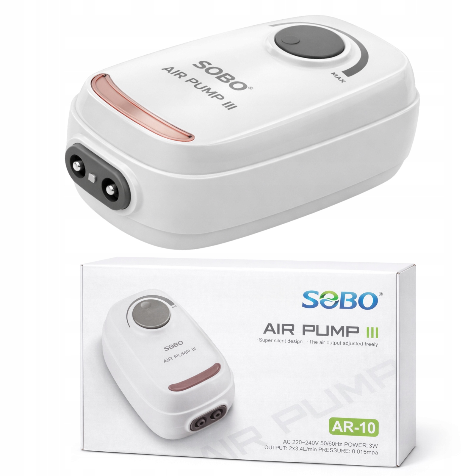 Provzdušňovač do akvária 2 výstupy s Regulací akvarijní pumpa 3W 408L/h