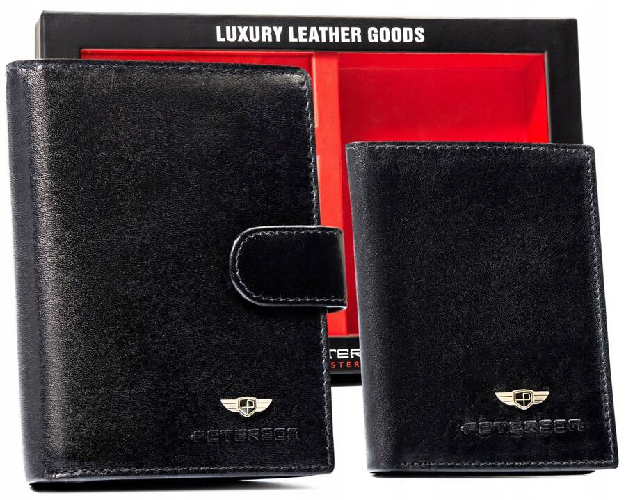Peněženka Peterson elegantní pánská vertikální kožená pouzdro přívěsek na klíče Sada