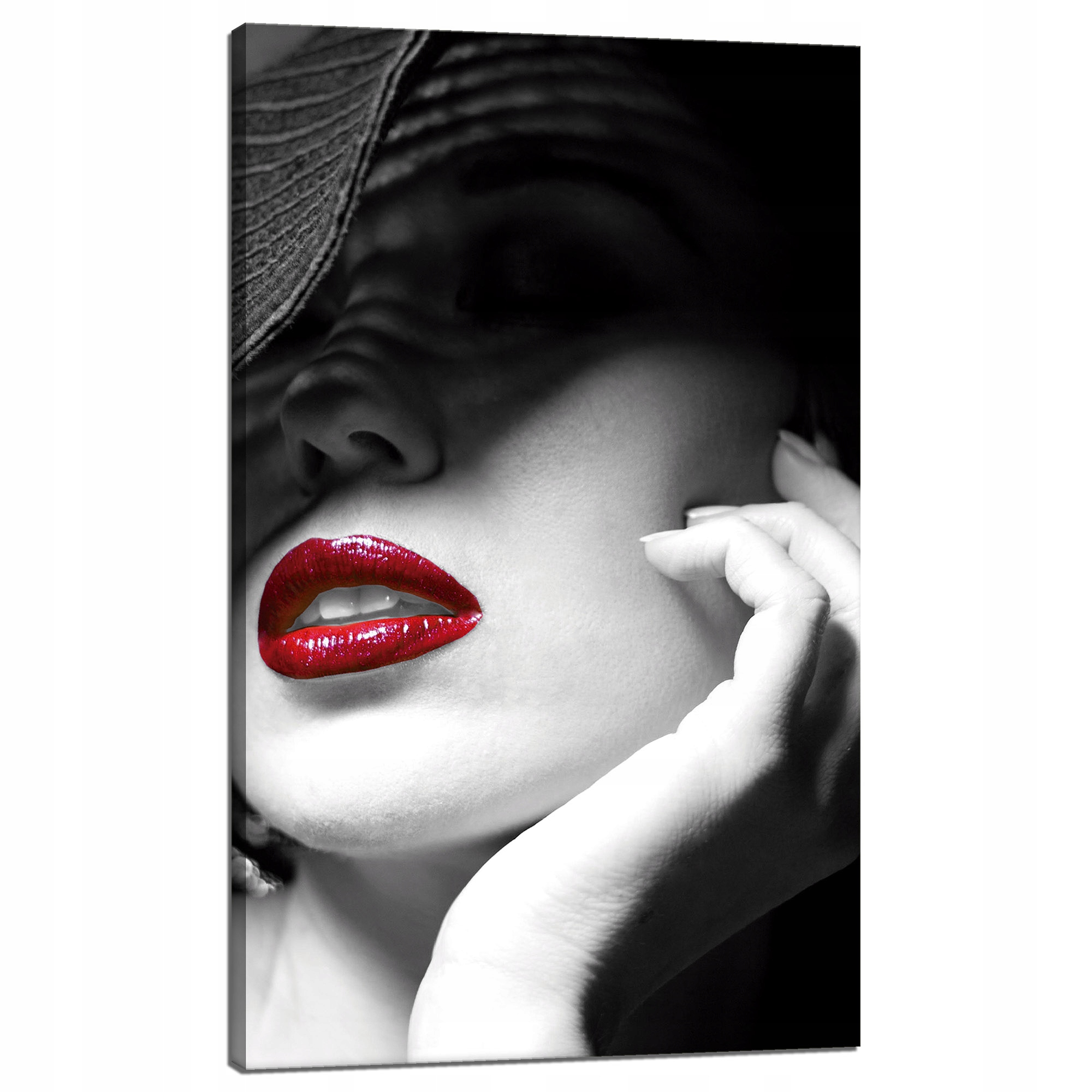 Obraz na plátně Červené rty Ženy Černý Klobouk Elegance 60x100 cm