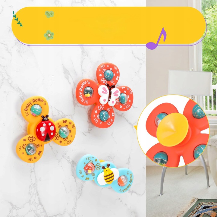 3 SZT ZABAWKA DO KĄPIELI SENSORYCZNA DLA DZIECI FIDGET SPINNER Z PRZYSSAWKĄ Materiał plastik