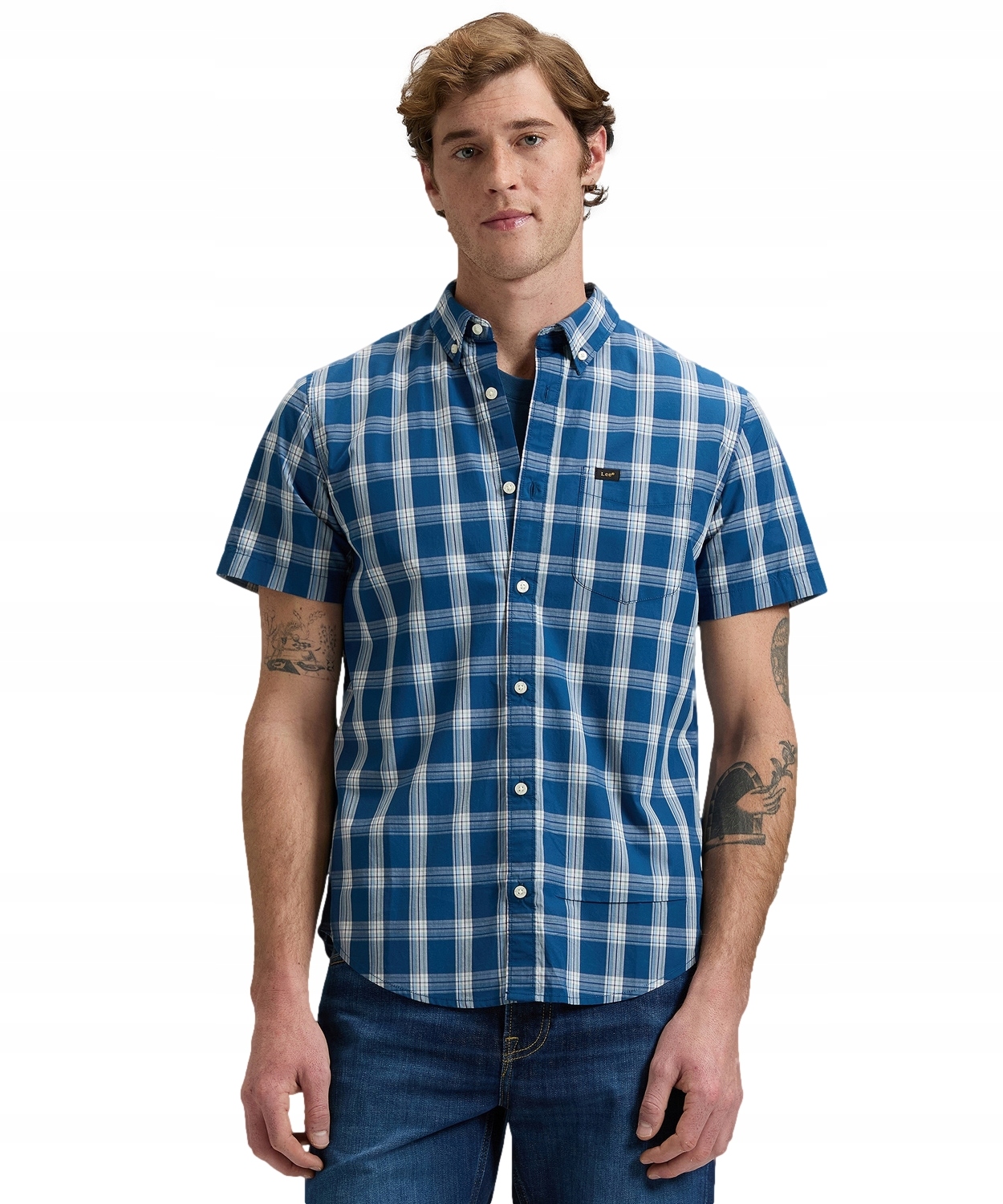 Košile Lee Ss Button Down 112376549 Deep Sea Plaid L