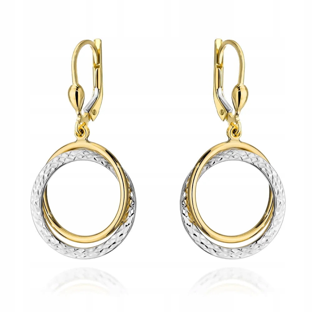 Náušnice zlaté 585 závěsná pohyblivá kolečka ve dvou barvách zlata jako dárek