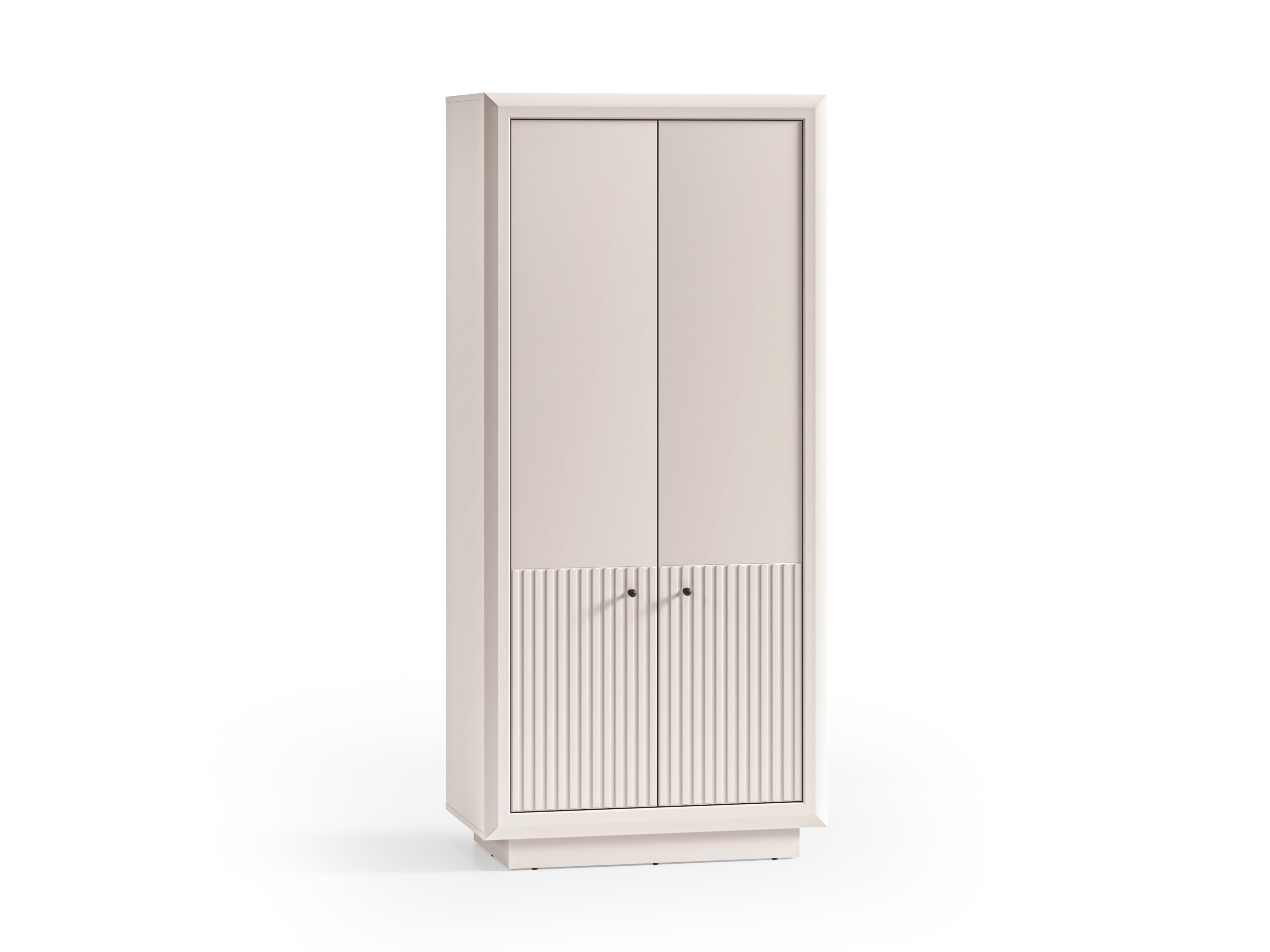 Skříň Solo 02 92 cm, kašmír, rýhovaná, se zásuvkami, černé úchytky