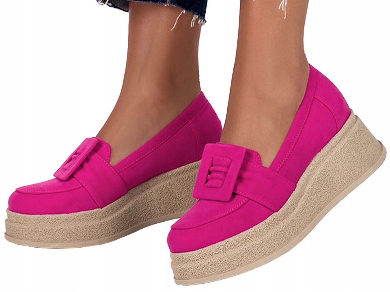 MOKASYNY DAMSKIE PÓŁBUTY NA KOTURNIE Z OZDOBĄ r 37