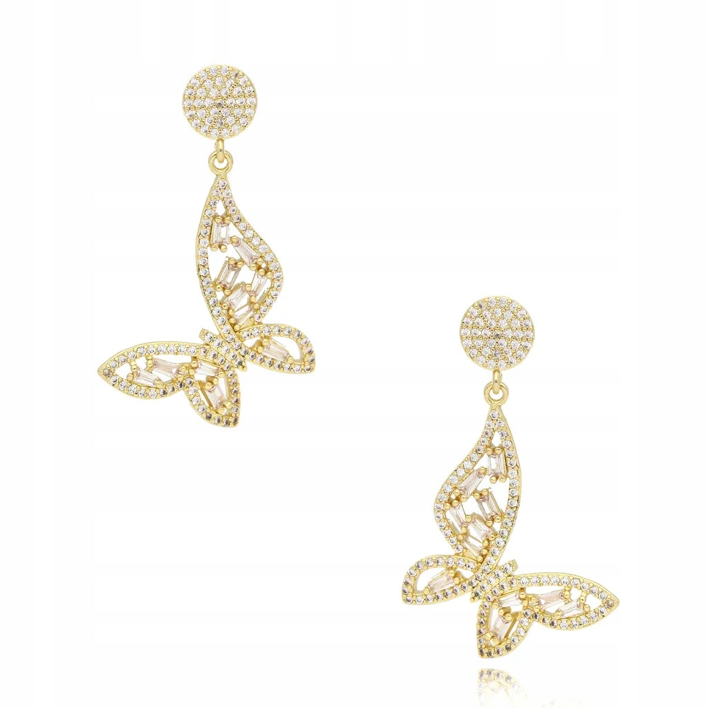 Náušnice dámské zlaté By Dziubeka skleněné křišťály motýl