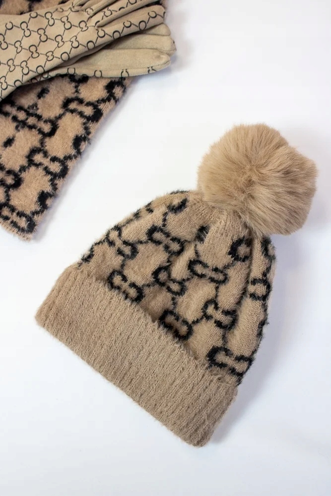 Sada Čepice a Nákrčník Glamour Béžovo-černá 1