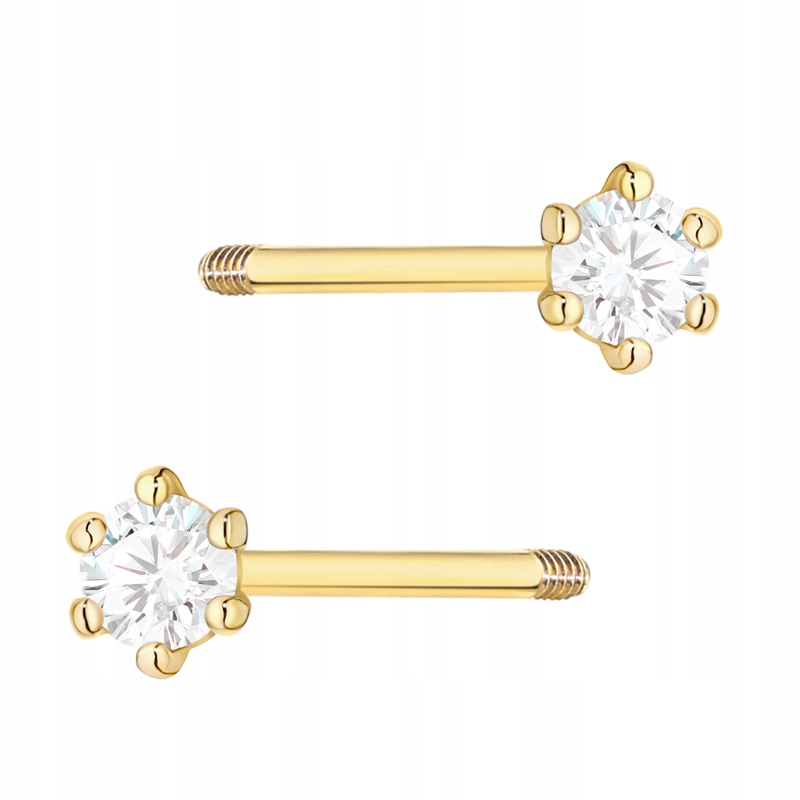 Klasické Zlaté Náušnice pr. 585 s brilianty 0,08 ct Šroubovací tyčinka 14k